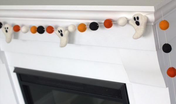 Ghost Halloween Garland- Orange, Black