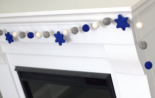 Hanukkah Garland- Star of David- Blue, Gray, White