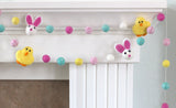Bunny & Chick Easter Felt Ball Garland- Pink, Turquoise, Yellow