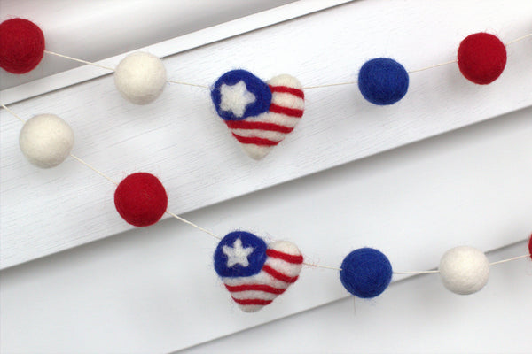 American Flag Hearts Garland- Red White & Blue