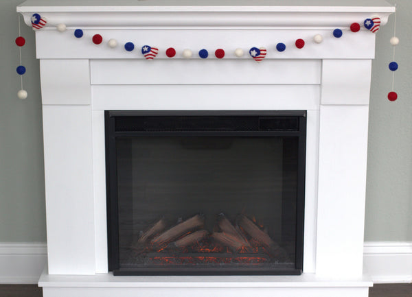 American Flag Hearts Garland- Red White & Blue