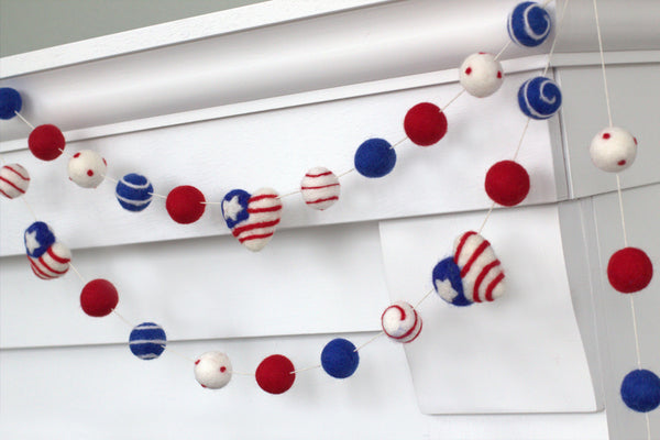 American Flag Hearts Garland- Swirls & Dots