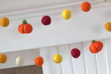 Felt Pumpkin Garland- Burgundy Orange Gold- Felt Balls & Dark Orange Pumpkins- Fall Autumn Halloween Thanksgiving