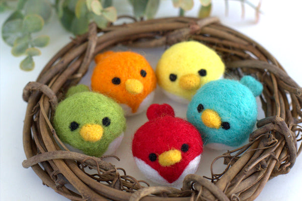 Spring Bird Chick Felt Shapes- SET OF 5- Bright Colors