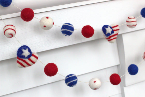 American Flag Hearts Garland- Swirls & Dots