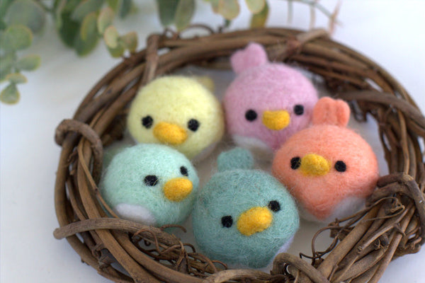 Spring Bird Chick Felt Shapes- SET OF 5- Pastel Colors