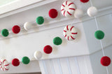 Peppermint Felt Christmas Garland- Red, Kelly Green, White