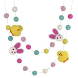 Bunny & Chick Easter Felt Ball Garland- Pink, Turquoise, Yellow