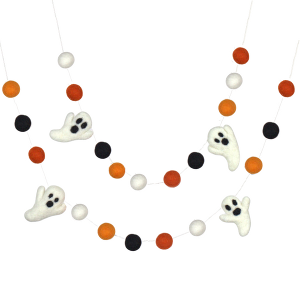 Ghost Halloween Garland- Orange, Black