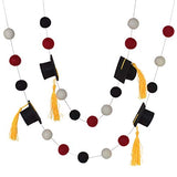 Graduation Cap Felt Ball Garland- Red Black White with GOLD tassels - 1" (2.5 cm) Wool Felt Balls- Graduation Hat Party Decor Banner…