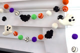 Ghost & Bat Halloween Garland- Purple, Green, Orange, Black- Dots & Swirls