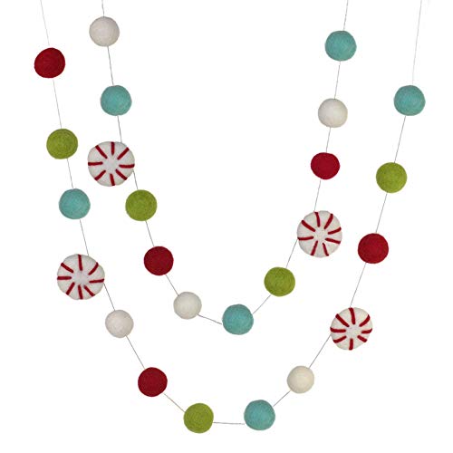 Peppermint Felt Christmas Garland- Red, Turquoise, Green, White