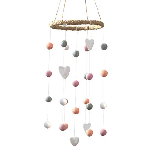 Felt Ball & Heart Nursery Mobile- Peach, Pink, Gray, White- SMALL