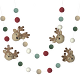 Reindeer Felt Christmas Garland- Muted Vintage Colors