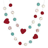 Valentine's Day Felt Ball & Heart Garland- Red, Turquoise- Dots & Swirls