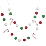 Candy Cane Felt Garland- Kelly Green, Red, White