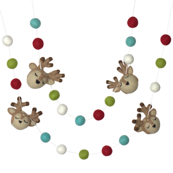 Reindeer Felt Christmas Garland- Turquoise, Red & Green