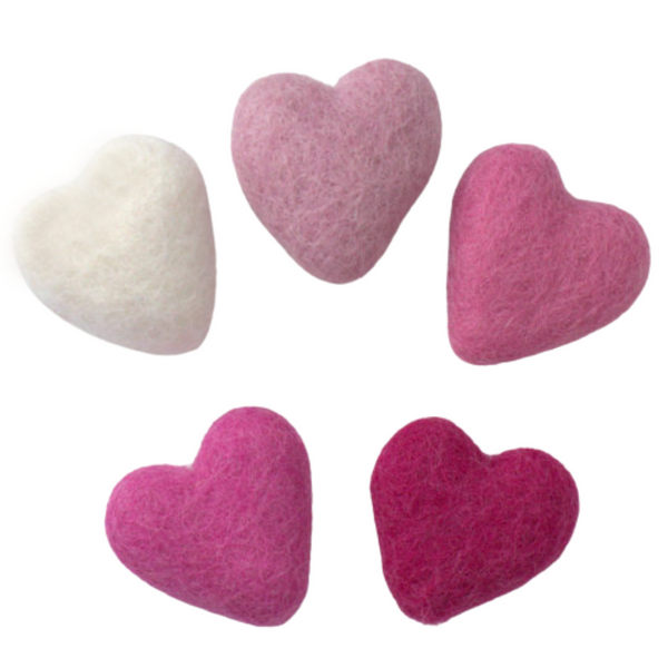 Felt Hearts- Pink & White- SET of 5 or 10- Valentine's Day DIY Craft Decor- 100% Wool- Eco friendly- Approx. 1.75" Tall Hearts