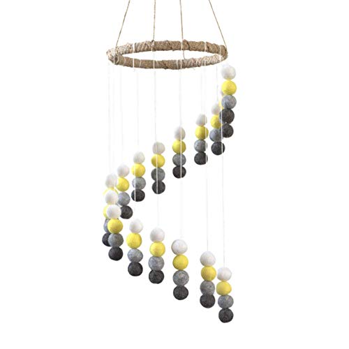 Spiral Felt Ball Mobile- Yellow, Charcoal, Gray, White