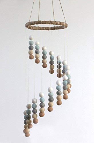 Spiral Felt Ball Mobile- Ice Blue, Tan, Almond, Gray, White