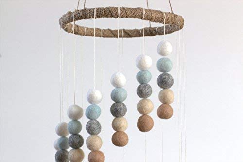 Spiral Felt Ball Mobile- Ice Blue, Tan, Almond, Gray, White