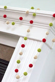 Christmas Garland Felt Ball Garland- Christmas Holiday Decor in Red, Green & Almond Cream
