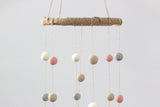 Pink, Gray, Almond & White Felt Ball Nursery Mobile SMALL SIZE- Nursery Childrens Room Pom Pom Mobile Garland Decor