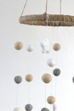 Neutral Star & Felt Ball Nursery Mobile SMALL SIZE- Almond, Gray, White-  Nursery Childrens Room Pom Pom Mobile Garland Decor