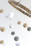 Neutral Star & Felt Ball Nursery Mobile SMALL SIZE- Almond, Gray, White-  Nursery Childrens Room Pom Pom Mobile Garland Decor