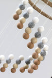 Spiral Felt Ball Mobile- Neutral Nursery- Tan, Almond, Gray, White-  Nursery Childrens Room Pom Pom Mobile Garland Decor