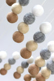 Spiral Felt Ball Mobile- Neutral Nursery- Tan, Almond, Gray, White-  Nursery Childrens Room Pom Pom Mobile Garland Decor