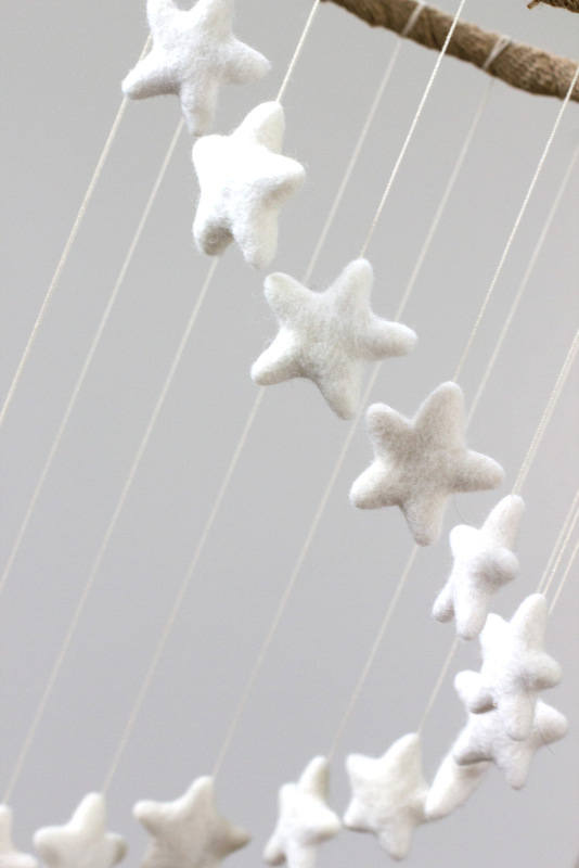 White Spiral Star Nursery Mobile- 100% Wool Felt