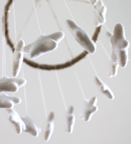 Spiral Felt Star Mobile- Neutral Nursery- White- Felt Ball Mobile