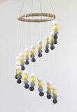 Spiral Felt Ball Mobile- Neutral Nursery- Yellow, Charcoal, Gray, White-  Nursery Childrens Room Pom Pom Mobile Garland Decor