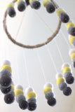 Spiral Felt Ball Mobile- Neutral Nursery- Yellow, Charcoal, Gray, White-  Nursery Childrens Room Pom Pom Mobile Garland Decor
