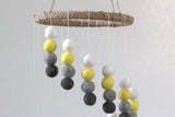 Spiral Felt Ball Mobile- Neutral Nursery- Yellow, Charcoal, Gray, White-  Nursery Childrens Room Pom Pom Mobile Garland Decor