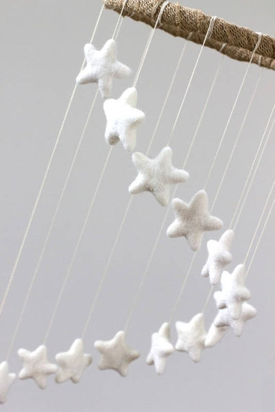 Spiral Felt Star Mobile- Neutral Nursery- White- Felt Ball Mobile