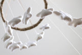 Spiral Felt Star Mobile- Neutral Nursery- White- Felt Ball Mobile