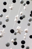 LARGE Black, Gray, White Felt Ball & Star Nursery Mobile- Nursery Childrens Room Pom Pom Mobile Garland Decor