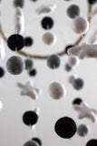 LARGE Black, Gray, White Felt Ball & Star Nursery Mobile- Nursery Childrens Room Pom Pom Mobile Garland Decor