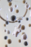 LARGE Neutral Almond, Gray, White Felt Ball & Star Nursery Mobile- Nursery Childrens Room Pom Pom Mobile Garland Decor