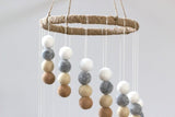 Spiral Felt Ball Mobile- Neutral Nursery- Tan, Almond, Gray, White-  Nursery Childrens Room Pom Pom Mobile Garland Decor