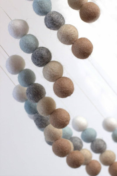 Spiral Felt Ball Mobile- Neutral Nursery- Ice Blue, Tan, Almond, Gray, White-  Nursery Childrens Room Pom Pom Mobile Garland Decor
