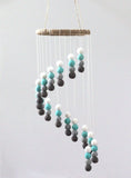 Spiral Felt Ball Mobile- Turquoise, Charcoal, Gray, White-  Nursery Childrens Room Pom Pom Mobile Garland Decor