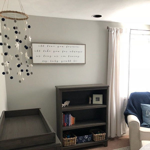 LARGE Neutral Almond, Gray, White Felt Ball & Star Nursery Mobile- Nursery Childrens Room Pom Pom Mobile Garland Decor