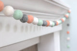 Felt Ball Garland- Peach, Seafoam, Gray & White- Pom Pom- Nursery- Valentines- Holiday- Wedding- Party- Childrens Room