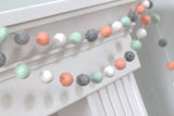 Felt Ball Garland- Peach, Seafoam, Gray & White- Pom Pom- Nursery- Valentines- Holiday- Wedding- Party- Childrens Room