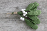 Christmas Mistletoe Sprig- Green with White Berries, Hanging Twine