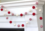 Valentine's Day Felt Ball Garland- Red, Blush Pink & White