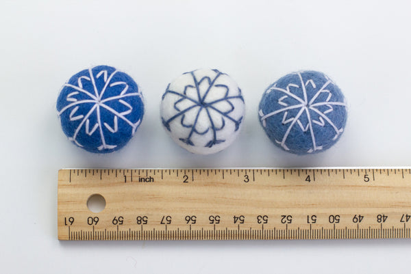 Snowflake Felt Ball Ornaments- Blue, White